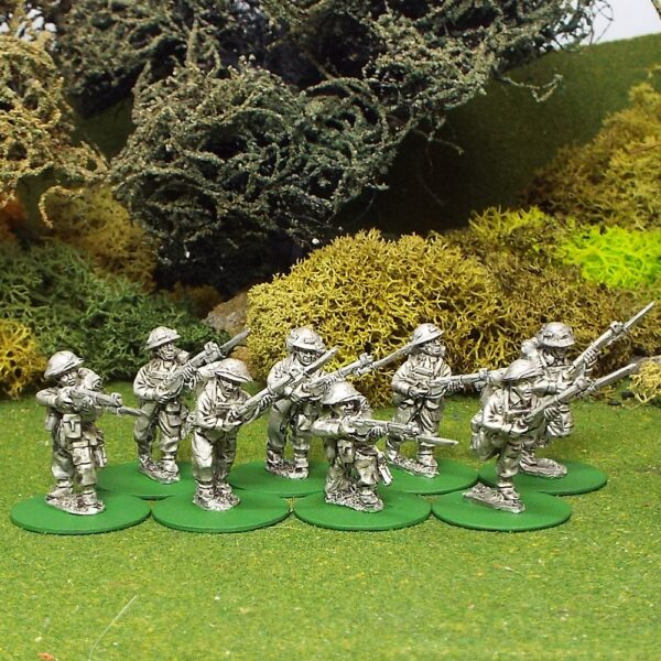 BEF Riflemen with bayonets attached and helmet covers.