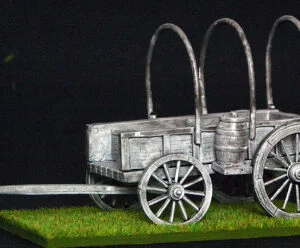 Colonial supply wagon with hoops & barrel.