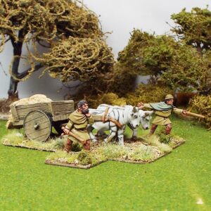 Dark Age planked cart with solid wheels and hay.