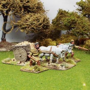 Dark Age whicker cart with solid wheels and sacks