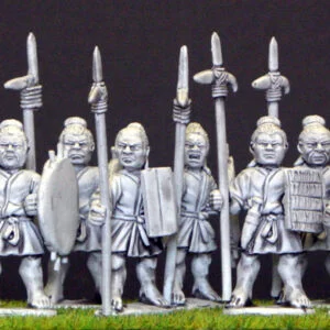 Warriors standing with shield and dagger axe.