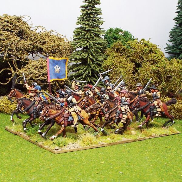 Armoured Cavalry with sword wearing mixed headgear.