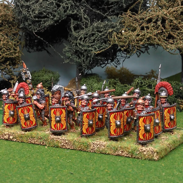 Legionaries wearing mail attacking with rectangular scutum