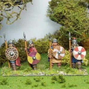 Duguth (Veteran warriors), standing with helmets and spears.