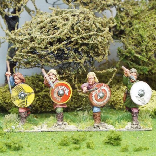 Geoguth (Young warriors) shieldwall bareheaded.