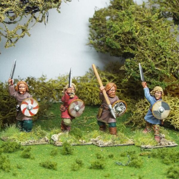 Javelinmen bareheaded . Contains 4 figures with buckler. Can be supplied with shield.