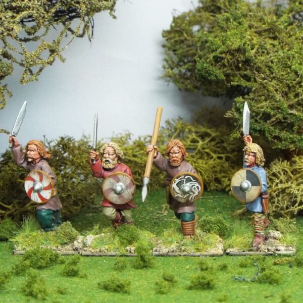 Javelinmen bareheaded . Contains 4 figures with buckler. Can be supplied with shield.