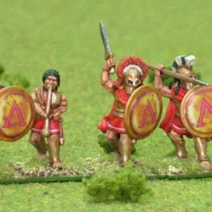 Spartan Hoplite command wearing bell cuirass attacking over arm.