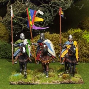 Mounted Knights or Sergeants with cloaks.