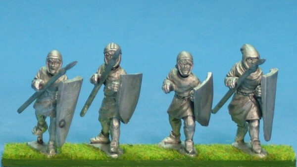 Spearmen in arming caps and hoods. 