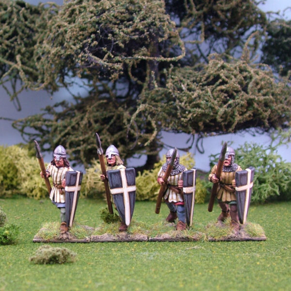 Spearmen in aketon-gambeson wearing nasal bar