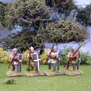 Spearmen in aketon-gambeson wearing nasal bar