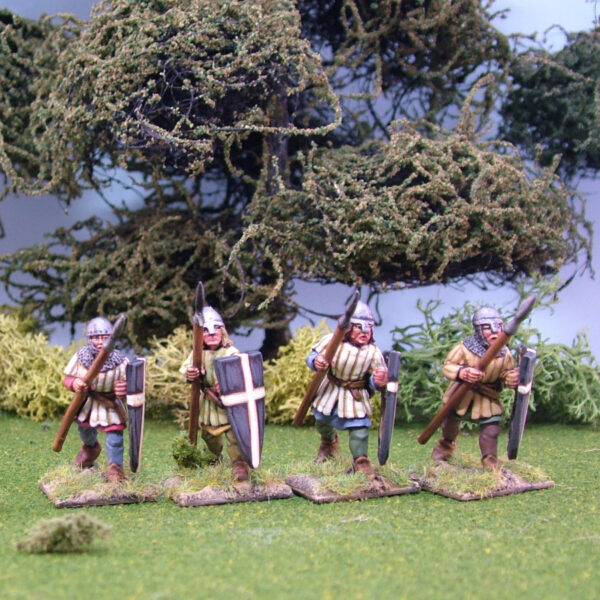 Spearmen in aketon-gambeson wearing nasal bar