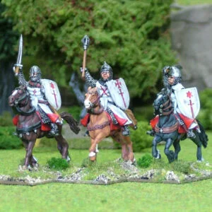 Mounted Knights 2, mail, couched lance, charging un barded horses.