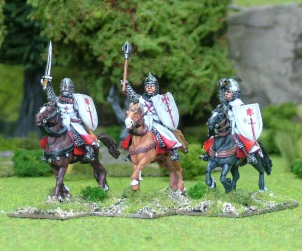 Mounted Knights 2, mail, couched lance, charging un barded horses.