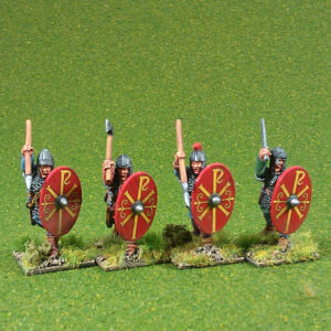 Romano British Armoured Warriors attacking with hand weapons.