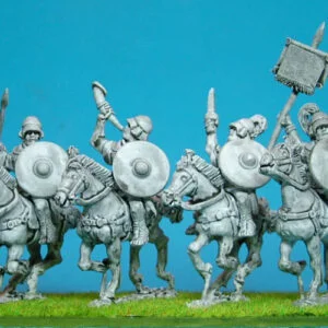 Equites Cavalry Command. Equites Cavalry Command. Contains 4 mounted figures. 2 Officers. 1 Standard Bearer. 1 Musician.