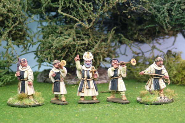 Bishop, 2 Monk Trumpeters and 2 Monk leading oxen.