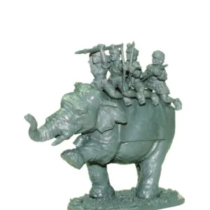 Elephant crew (I) 4 crewmen sat astride elephant.