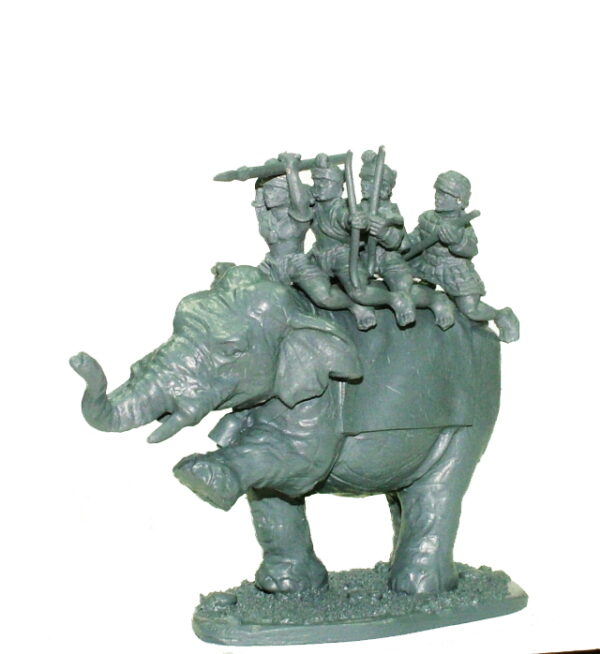 Elephant crew (I) 4 crewmen sat astride elephant.