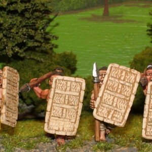 Tribal infantry with javelins and large shields.