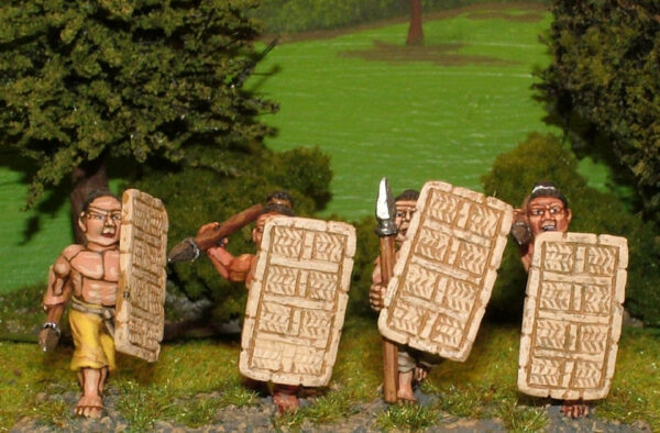 Tribal infantry with javelins and large shields.