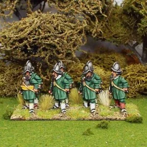 Thirty Years war Unarmoured pikemen wearing morion helmets