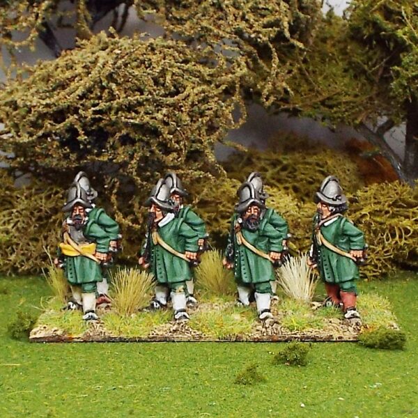 Thirty Years war Unarmoured pikemen wearing morion helmets