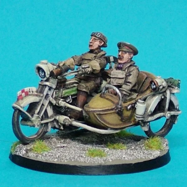 British Motorbike with sidecar and Staff Officer.