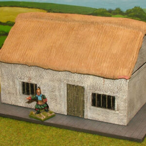 Chinese Single story house thatch roof barred windows. 