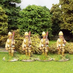 British Infantry carrying rifle by muzzle.